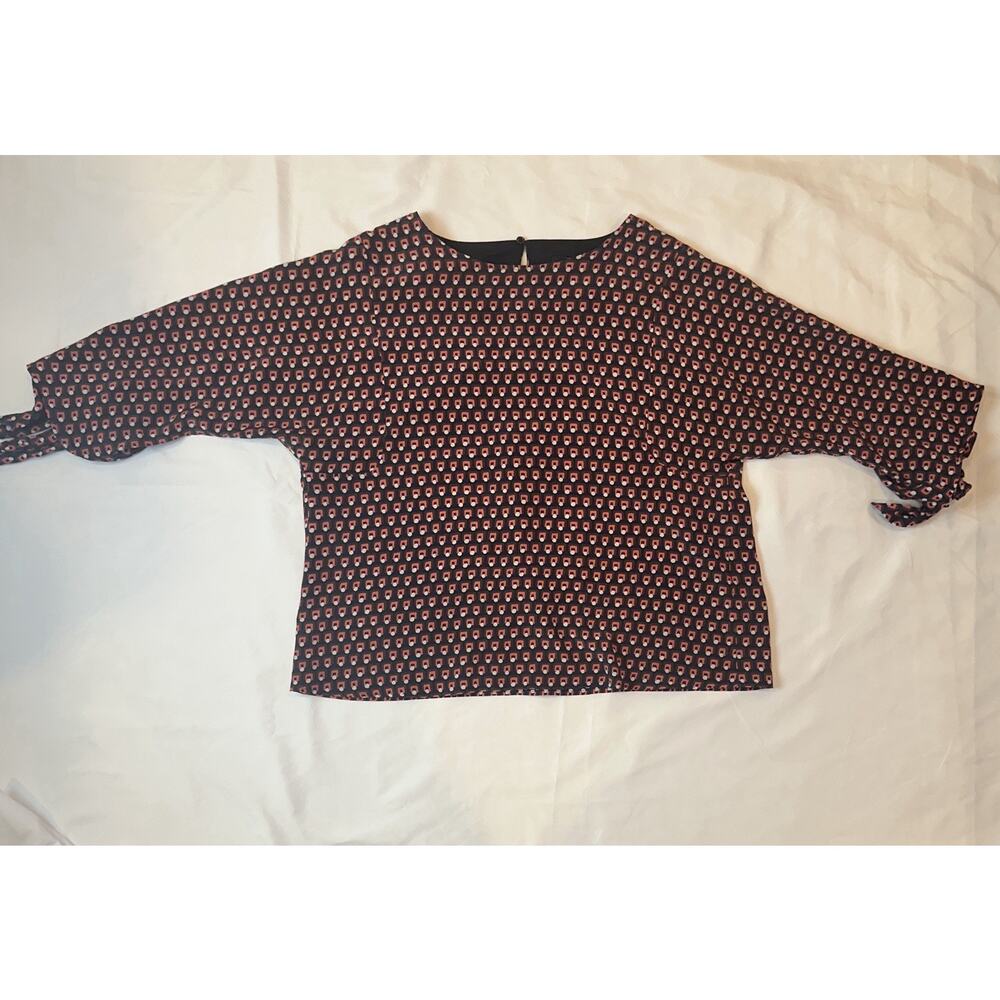 Weekend Max Mara Silk Blouse Geometric Print 3/4 Sleeve Size 6 US EU 40
